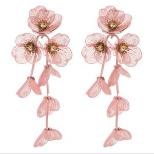 Romantic Pink Cascading Floral Earrings with Metallic Accents